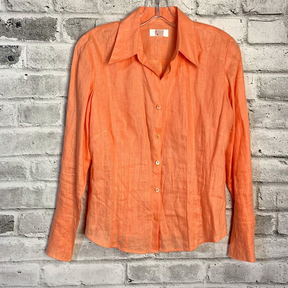 Ann Taylor Loft Petites 100% Linen Peach Long Sleeve Button Down Shirt